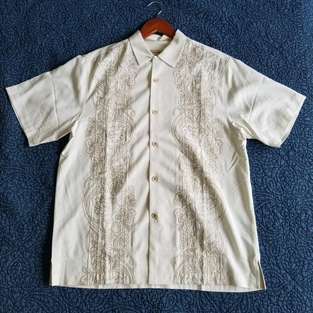 Embroidered Tommy Bahama Silk Shirt - Picture 1 of 6